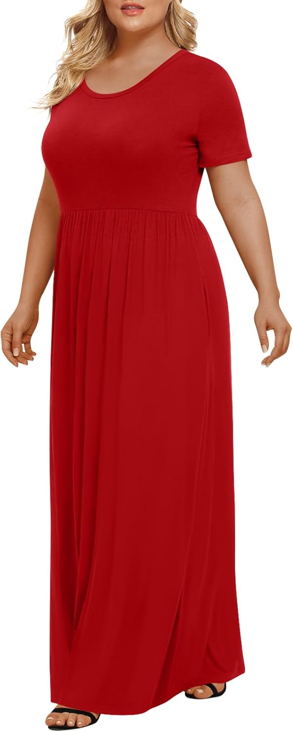 LONGYUAN Women's Plus Size Maxi Dresses for Curvy Women Summer Short Sleeve Casual 2025 Long Dress XL-6XL