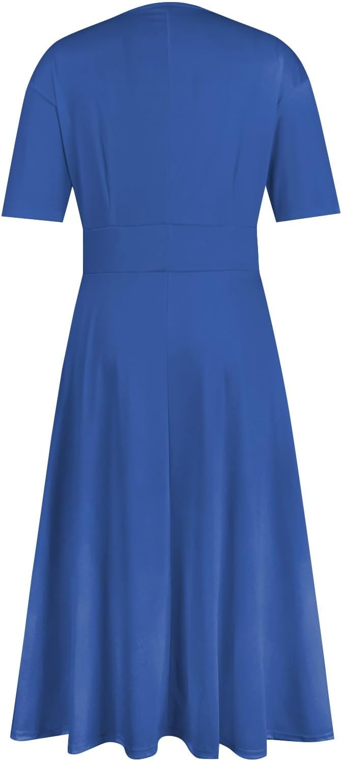 Women's Summer Elegant Cocktail Dress Solid Color Swing V-Neck Party Gown Dresses, S-2XL