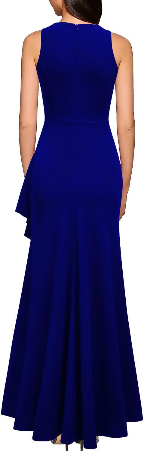 WOOSEA Women's Scoop Neck Sleeveless Split Bodycon Mermaid Evening Cocktail Long Dress
