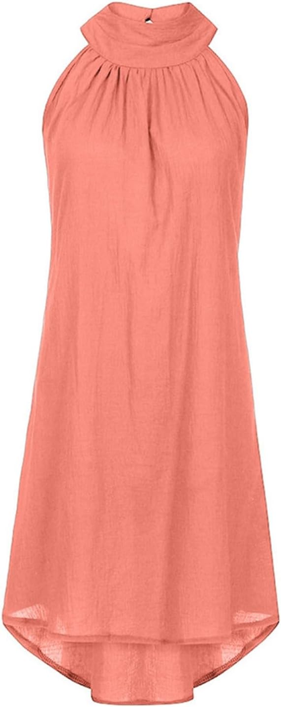 Sun Dresses for Women 2025 Vacation Halter Neck Solid Summer Casual Sundress Elegant Pleated High Low Mini Dresses