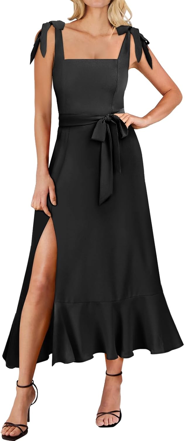 ANRABESS Women's Square Neck Ruffle Split Midi Elegant Formal Wedding Guest Cocktail Bridesmaid Graduation Party Dresses