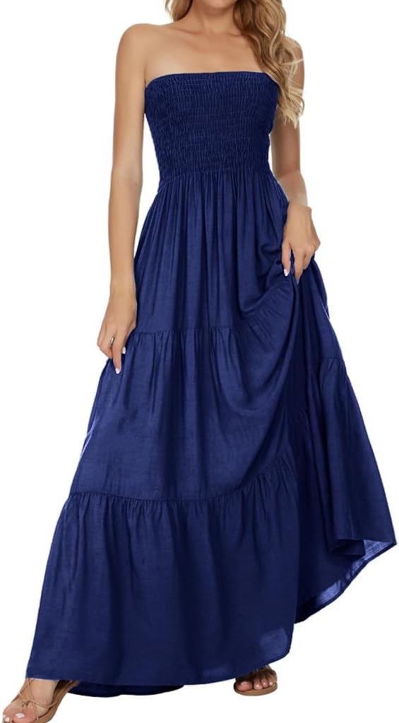 Women's Summer Strapless Tube Top Maxi Dresses Off Shoulder Boho Beach Long Dress