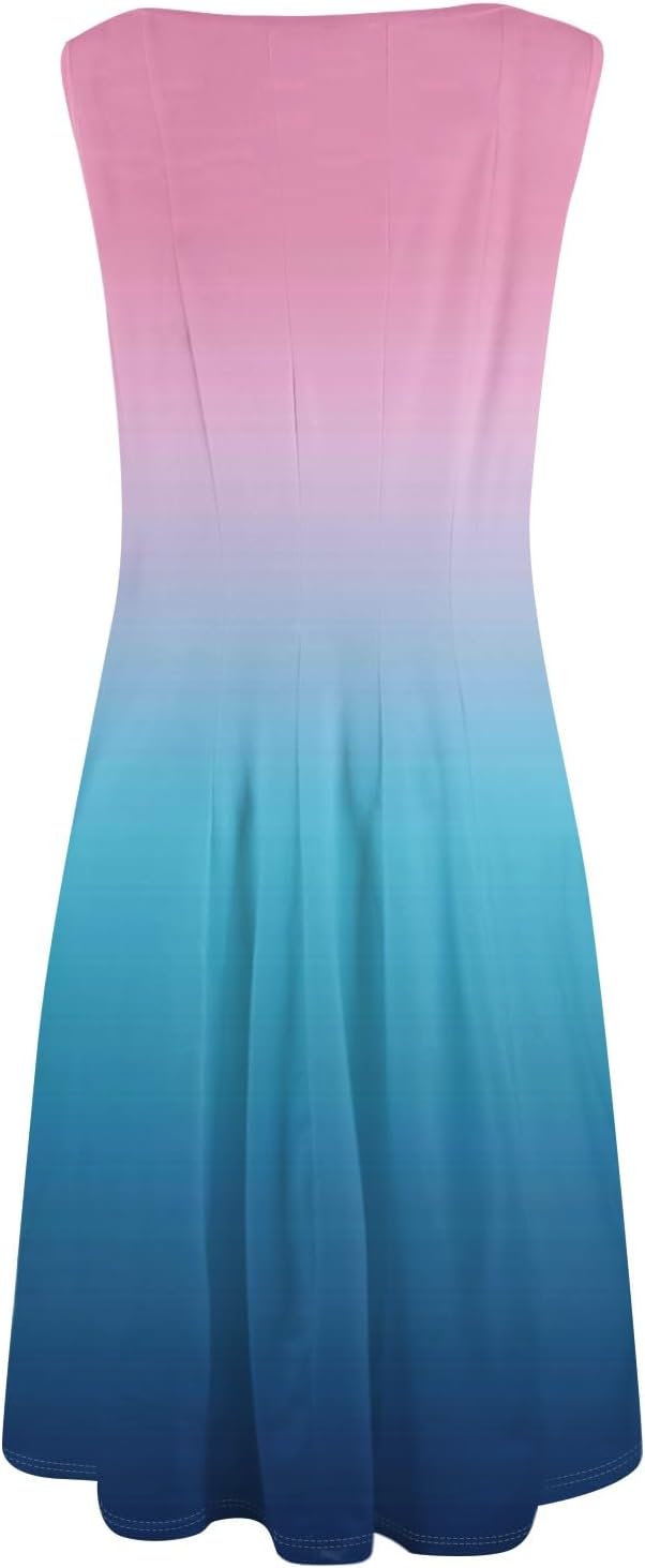 Womens Tank Sundress 2025 Casual Floral Print Tshirt Dress Swing Sleeveless Midi Dress Crewneck Pleated Summer Dresses