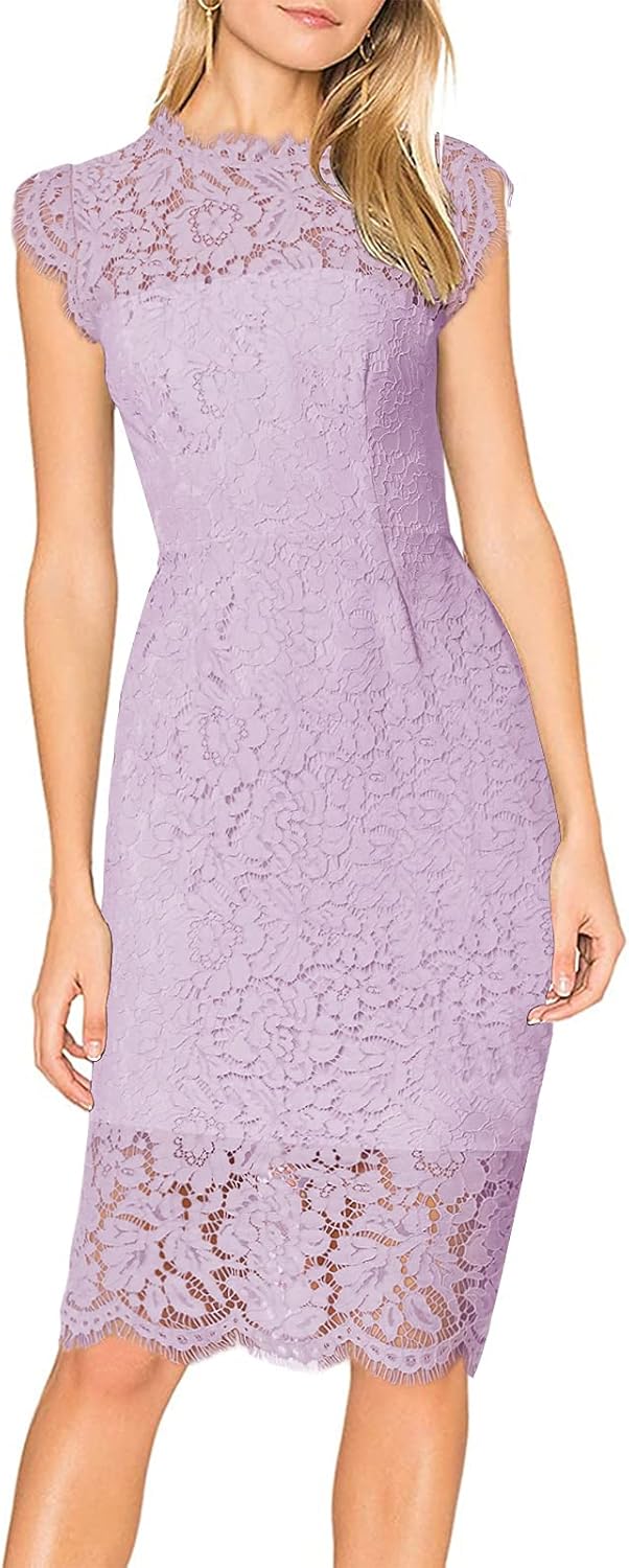 MEROKEETY Women's Sleeveless Lace Floral Elegant Cocktail Dress Crew Neck Knee Length for Party