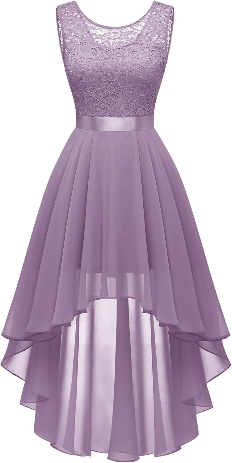 BeryLove Cocktail Prom Dresses 2025 Formal Wedding Guest Dresses Sleeveless Lace High Low Homecoming Dress