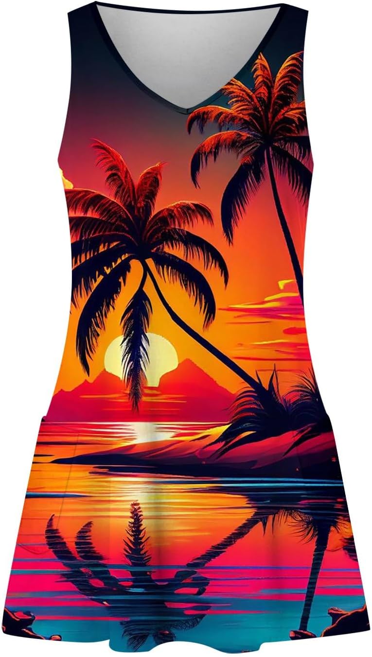 Summer Dresses for Women 2024 Vacation Trendy Sundresses Sleeveless Floral Boho Mini Dress Casual Beach Cover Ups