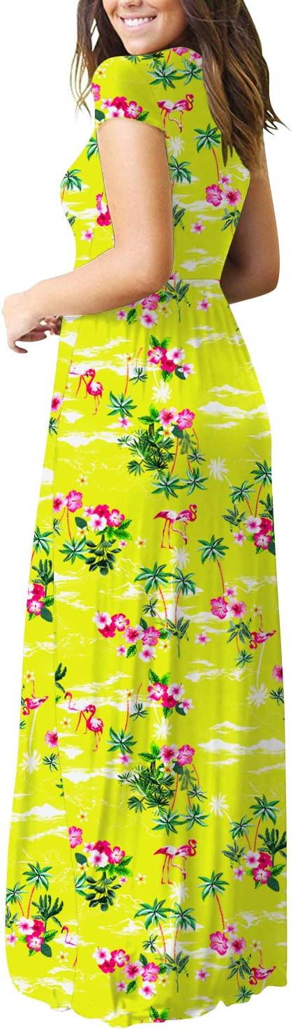 DEARCASE Maxi Dress for Women Short Sleeve Casual Summer Loose Plain Comfy Long Dresses with Pockets