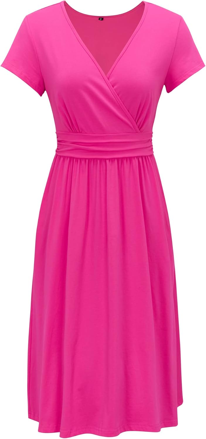 OUGES Women's Summer Short Sleeve V-Neck Floral Short Party Dress with Pockets