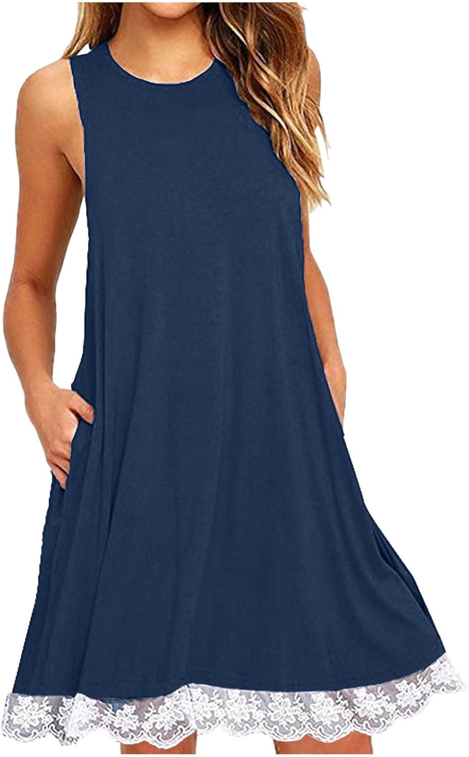 Womens 2025 Boho Beach Dresses Flowy Sleeveless Midi Wedding Dress Cute Crew Neck Summer Tank Sundress with Pockets