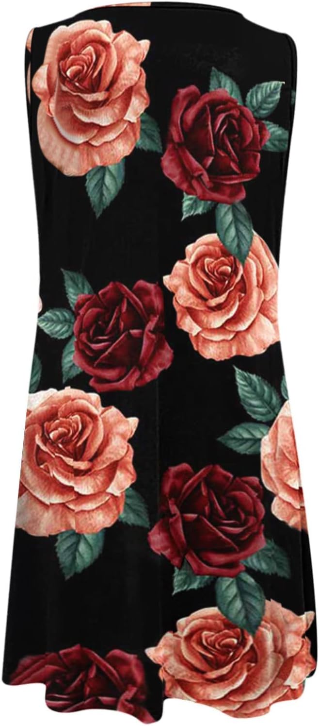 Summer Dresses for Women 2024 Casual Sleeveless Tank Dress Vintage Floral Print a-Line Beach Sundresses