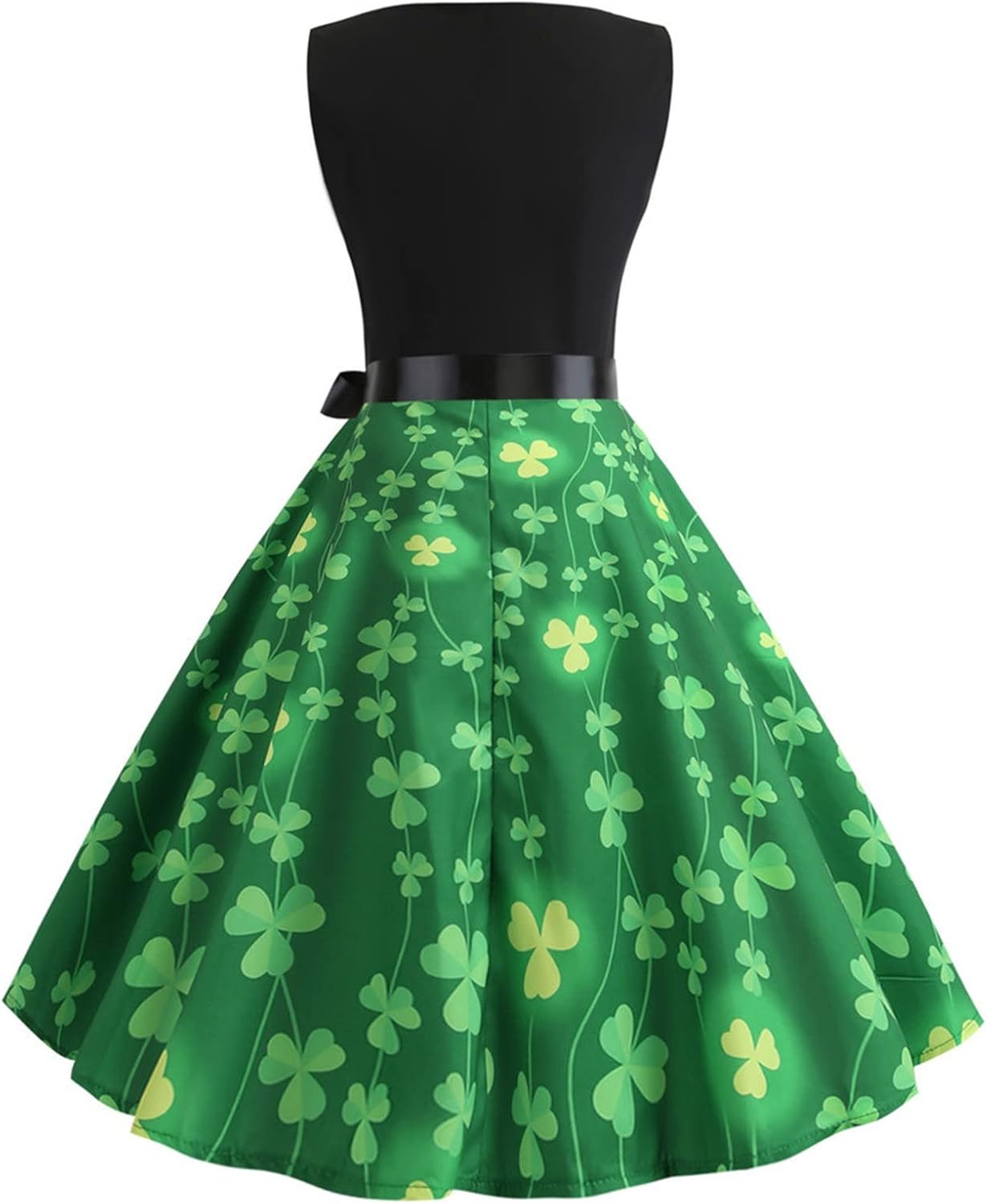 aihihe St Patricks Day Dress for Women A Line Pleated Hepburn Dress Lukcy Shamrock Print Irish Dress 2024 Vintage Dress