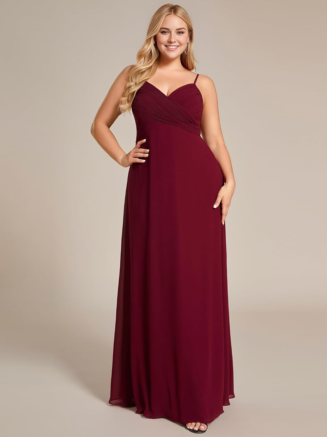 Ever-Pretty Women's Summer Chiffon Pleated Plus Size Bridesmaid Dresses Sleeveless Formal Gown with Spaghetti Straps