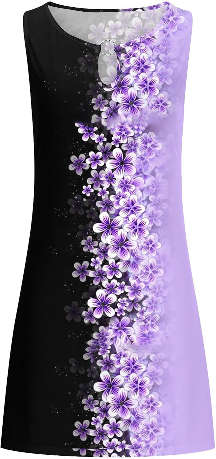 Summer Dresses for Women 2024 Casual Sleeveless Tank Dress Vintage Floral Print a-Line Beach Sundresses