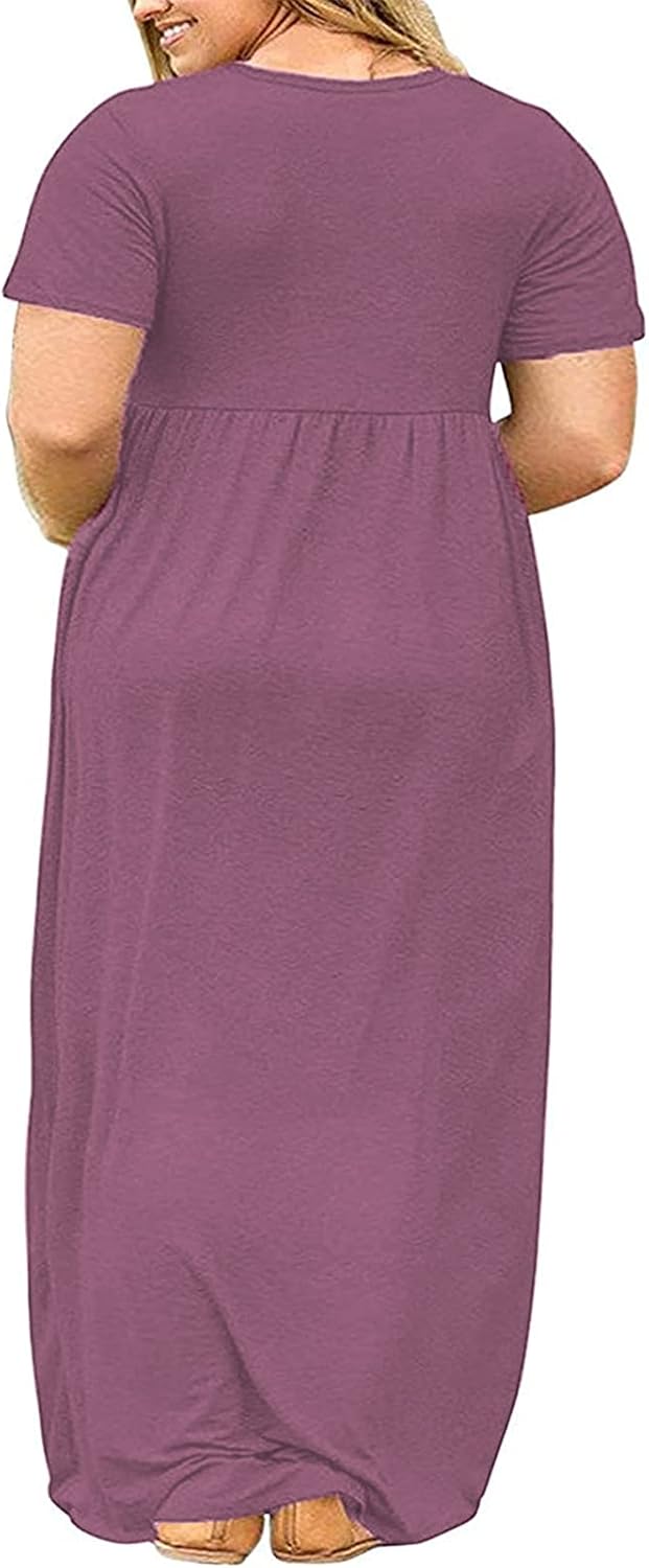 Kancystore Women's Short Sleeve Plus Size Maxi Dress with Pockets Loose Casual Summer Dresses