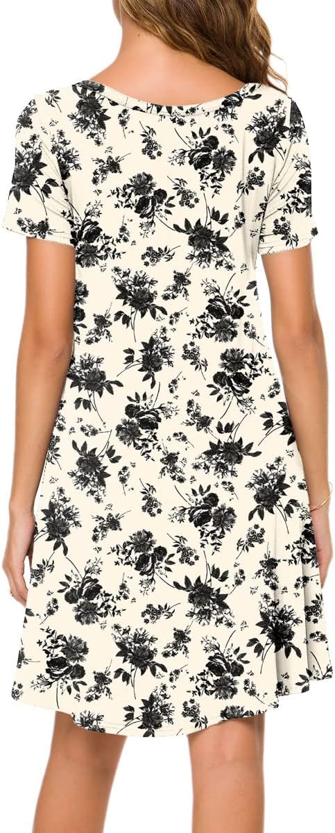 POPYOUNG 2025 Women's Summer Casual T-Shirt Dresses Crew Neck Beach Cover Up Sun Dress