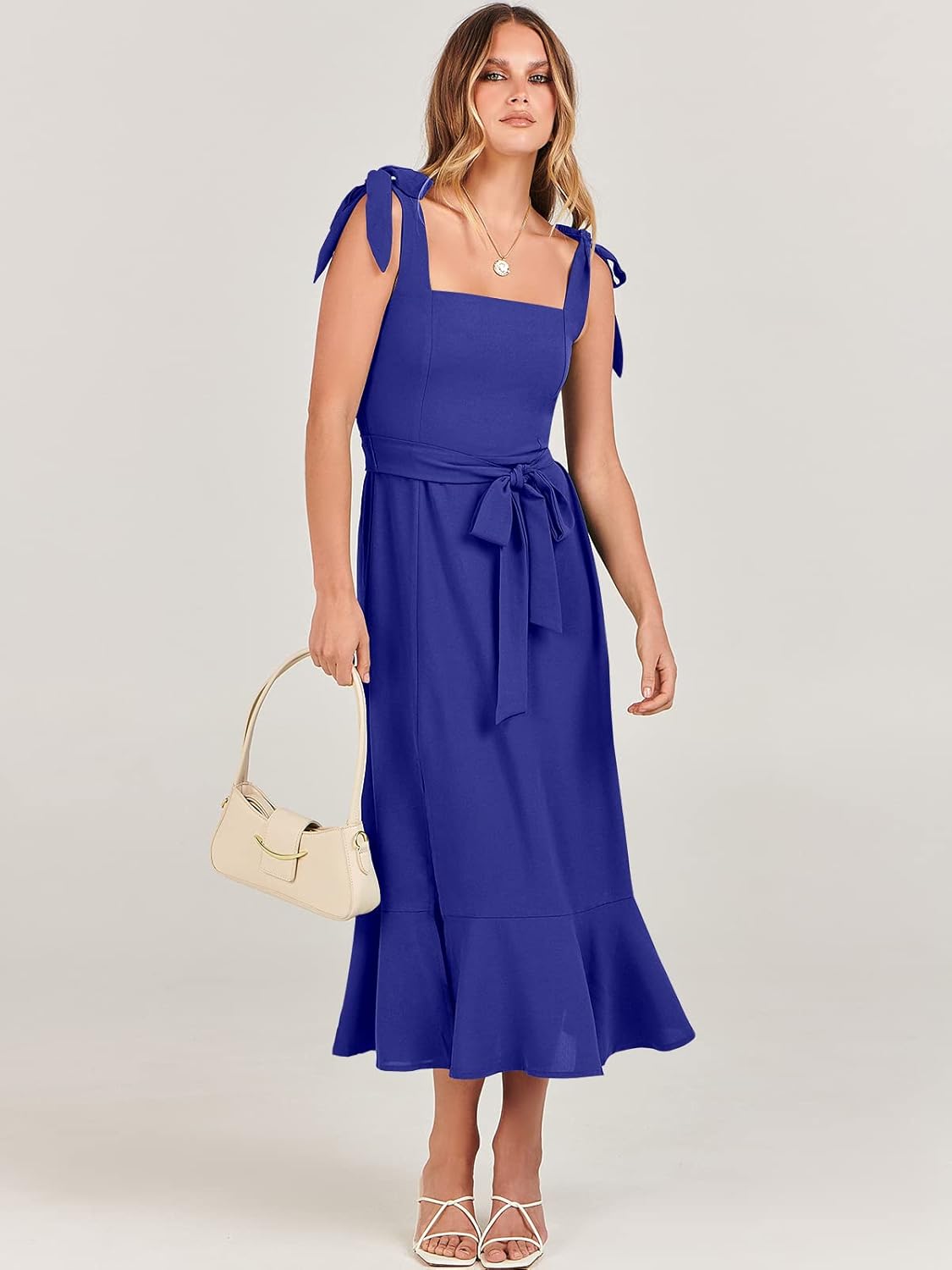 ANRABESS Women's Square Neck Ruffle Split Midi Elegant Formal Wedding Guest Cocktail Bridesmaid Graduation Party Dresses
