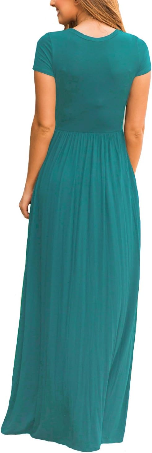 DEARCASE Maxi Dress for Women Short Sleeve Casual Summer Loose Plain Comfy Long Dresses with Pockets