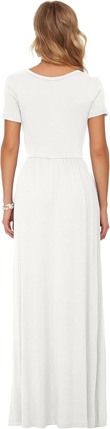 AUSELILY Women's Short Sleeve Loose Plain Casual Long Maxi Dresses for Women 2025