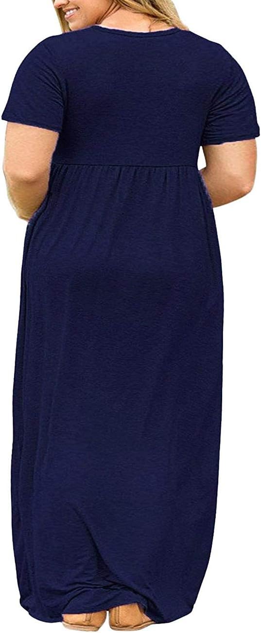 Kancystore Women's Short Sleeve Plus Size Maxi Dress with Pockets Loose Casual Summer Dresses