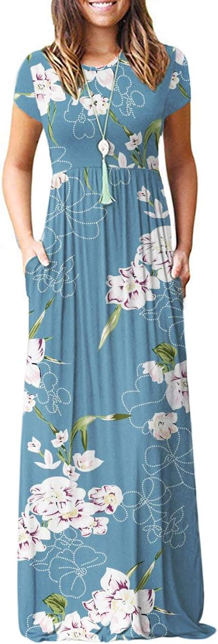 AUSELILY Women's Short Sleeve Loose Plain Casual Long Maxi Dresses for Women 2025
