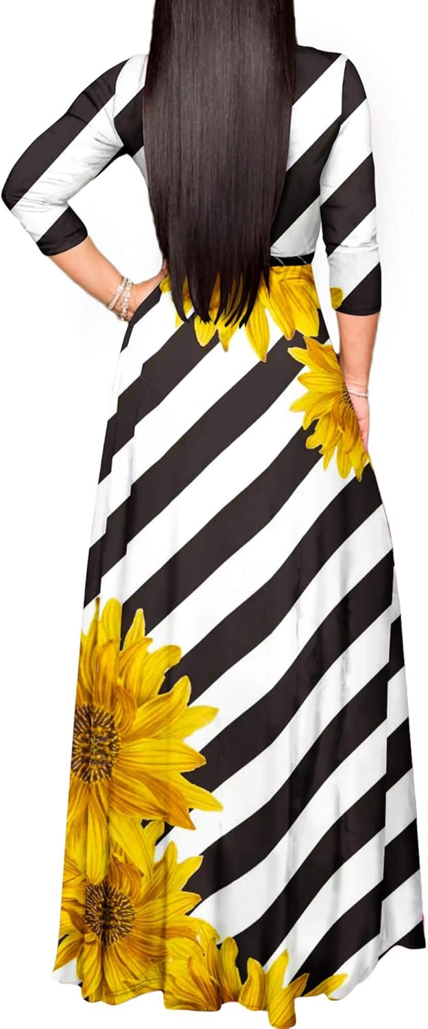 FANDEE Plus Size Maxi Dress for Women Casual Summer Sundress V-Neck 3/4 Sleeve