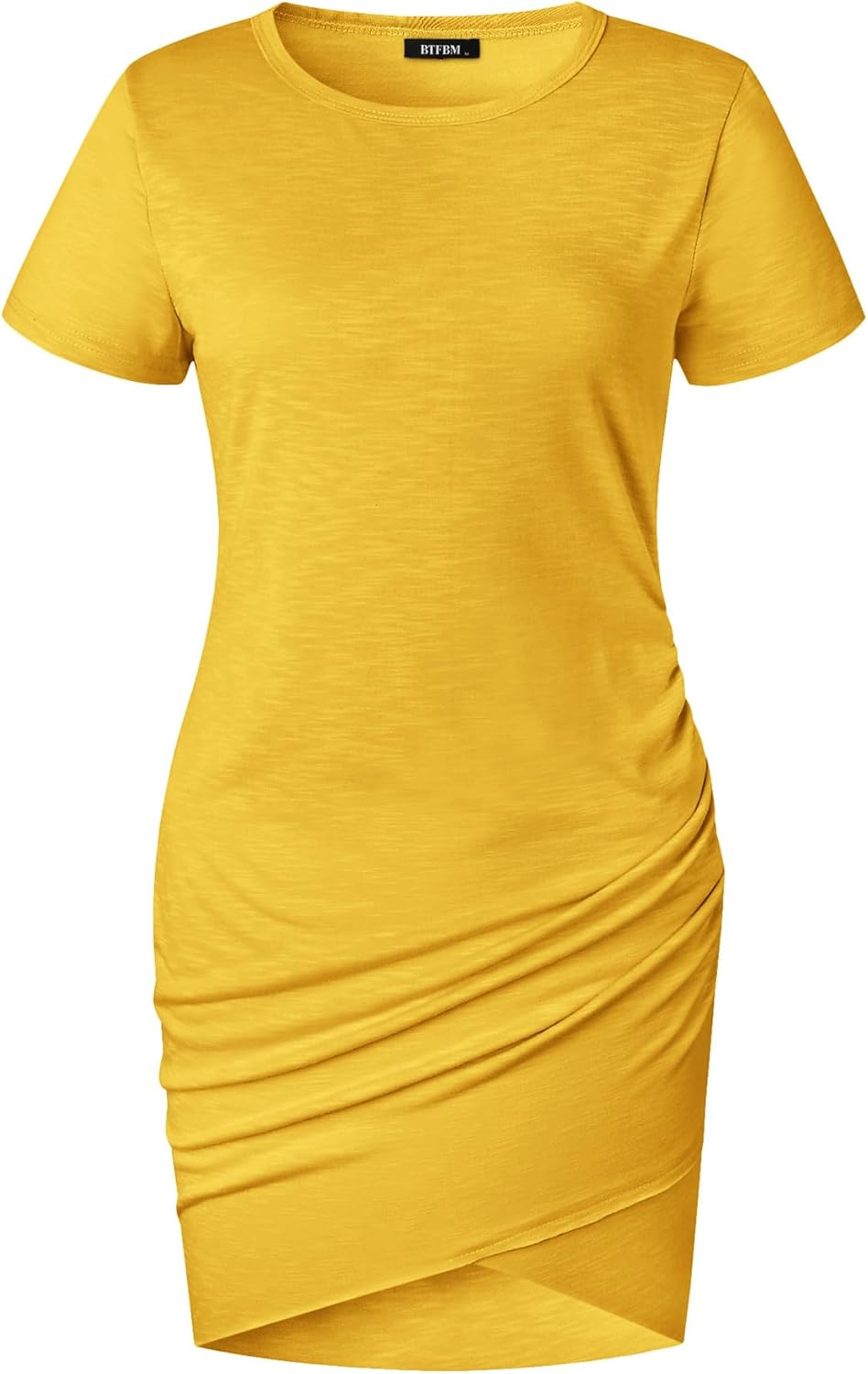 BTFBM Women's 2025 Summer Casual Beach Dresses Crew Neck Short Sleeve Wrap Party Club Mini Ruched Bodycon T Shirt Dress