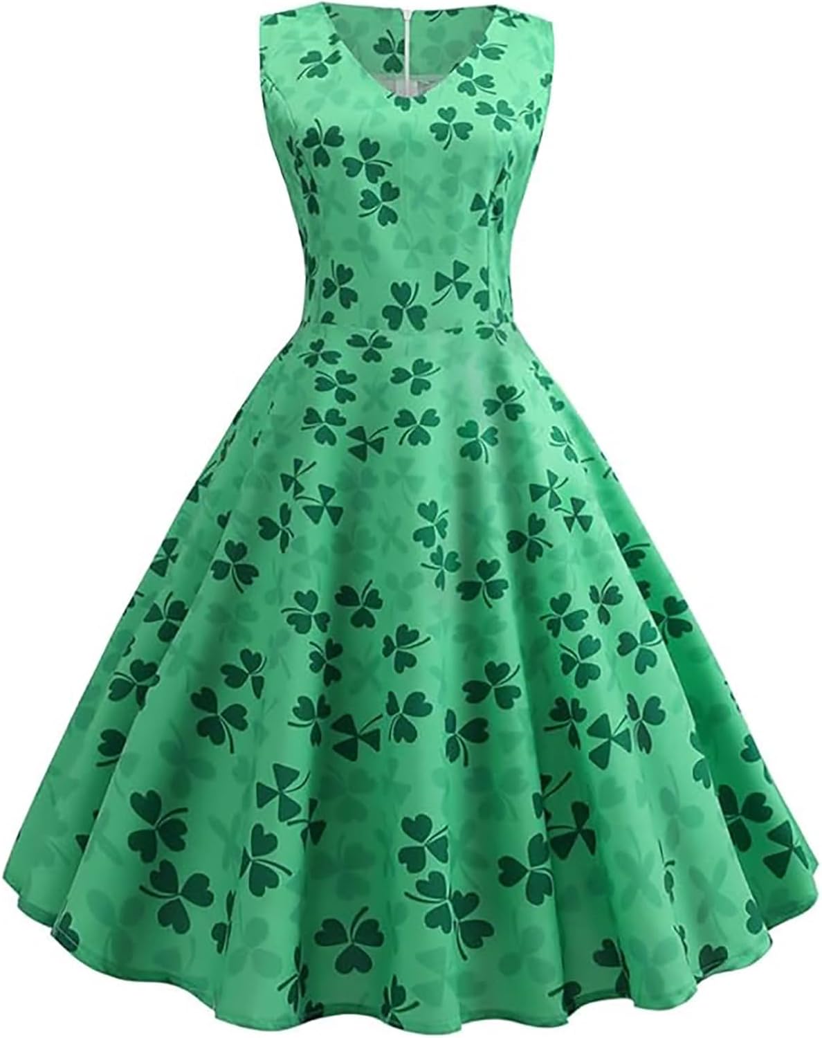 aihihe St Patricks Day Dress for Women A Line Pleated Hepburn Dress Lukcy Shamrock Print Irish Dress 2024 Vintage Dress