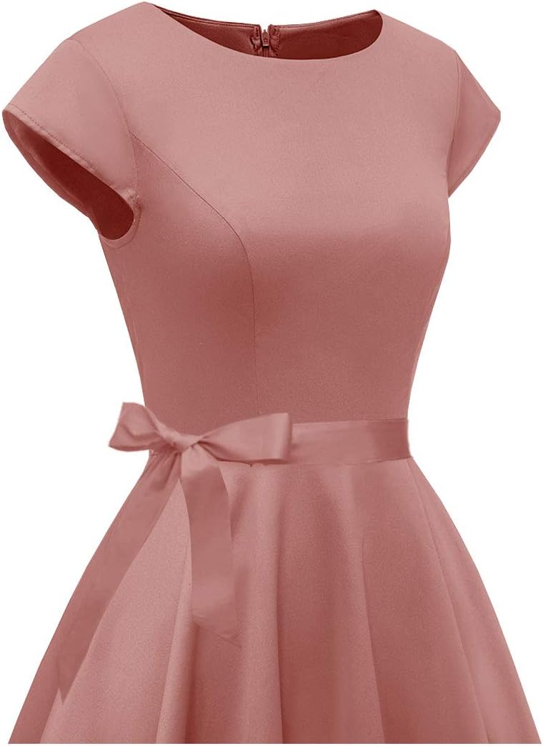 PUKAVT Women's 1950 Boatneck Cap Sleeve Vintage Swing Cocktail Party Dress with Pockets