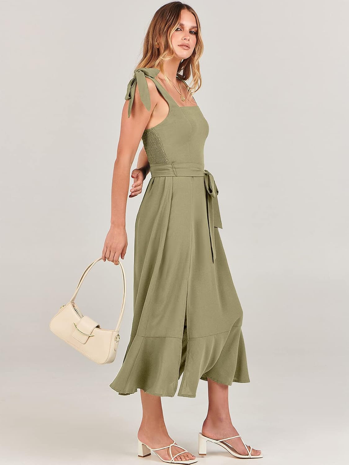 ANRABESS Women's Square Neck Ruffle Split Midi Elegant Formal Wedding Guest Cocktail Bridesmaid Graduation Party Dresses