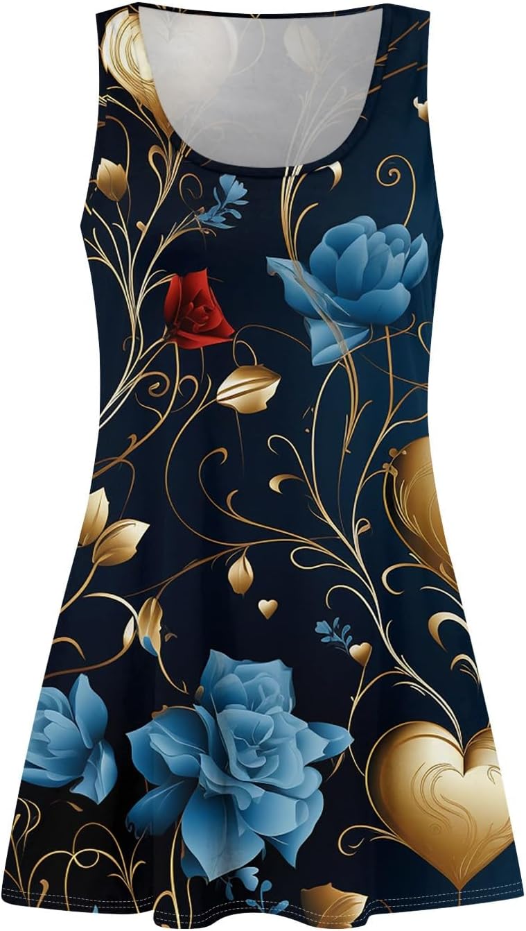Women's Casual Sundress with Pockets Summer Boho Beach Dress,Holiday Hresses for Woment-Shirts Dress U Neck Loose Tank