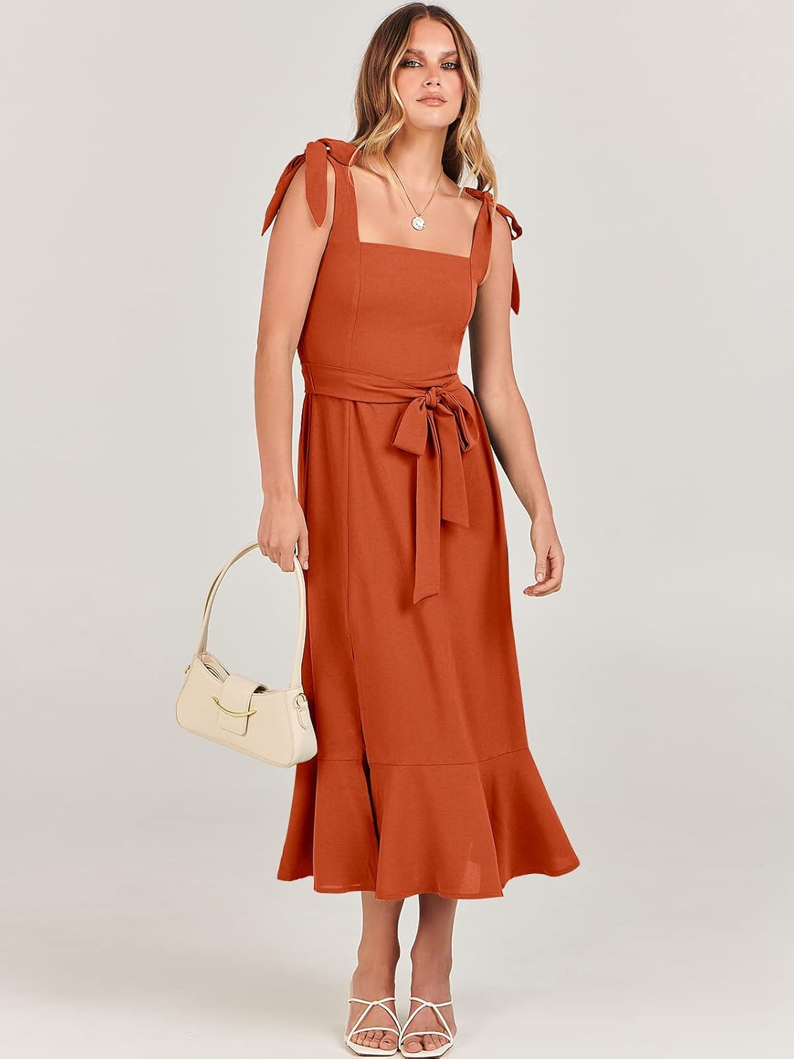 ANRABESS Women's Square Neck Ruffle Split Midi Elegant Formal Wedding Guest Cocktail Bridesmaid Graduation Party Dresses