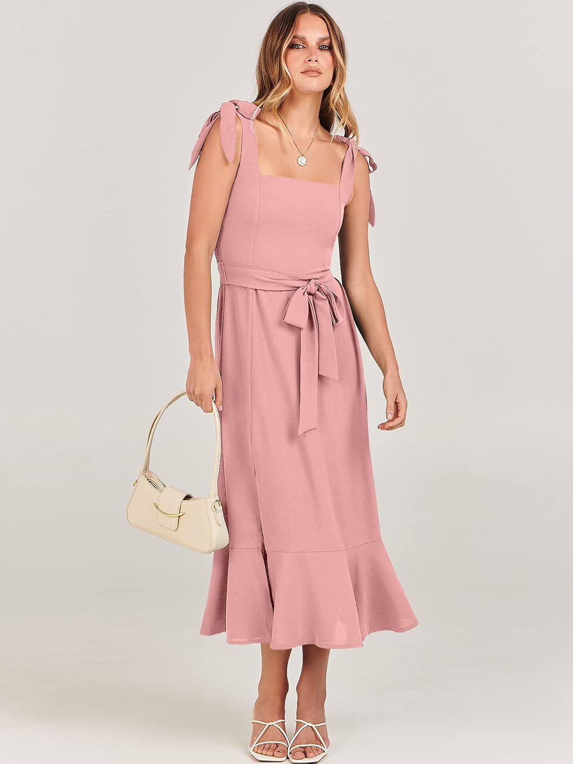 ANRABESS Women's Square Neck Ruffle Split Midi Elegant Formal Wedding Guest Cocktail Bridesmaid Graduation Party Dresses