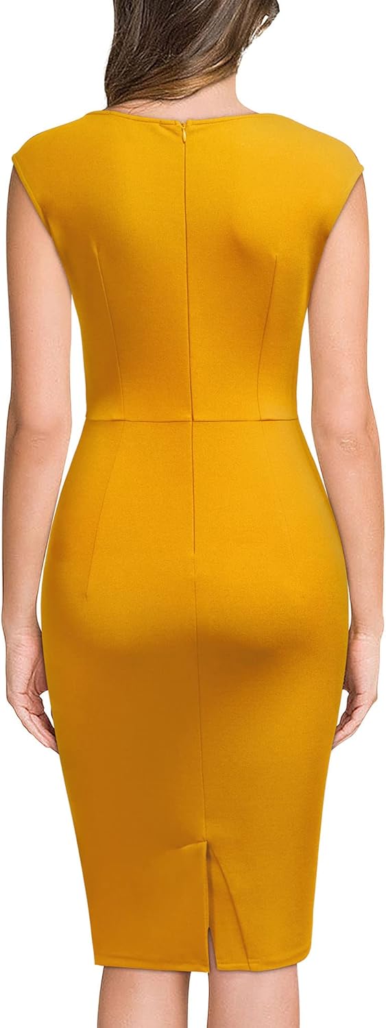 Miusol Women's Retro Ruffle Style Slim Work Pencil Dress