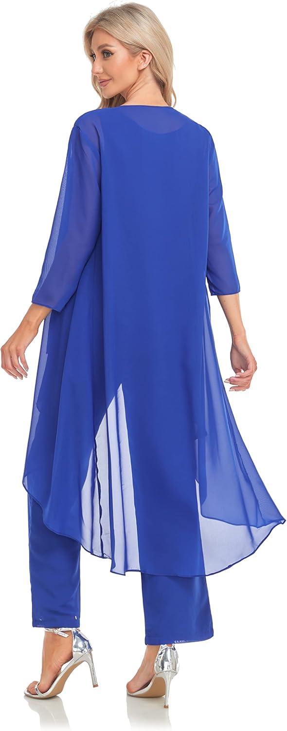 Women's 3 Pieces Chiffon Mother of The Bride Dress with Jacket Chiffon Formal Evening Dresses