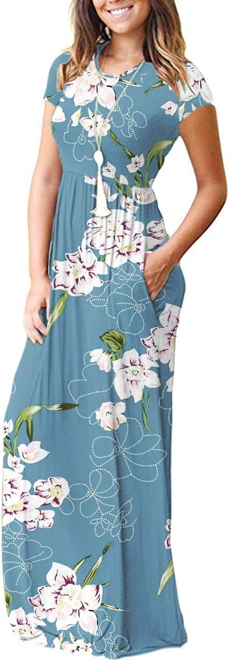 AUSELILY Women's Short Sleeve Loose Plain Casual Long Maxi Dresses for Women 2025