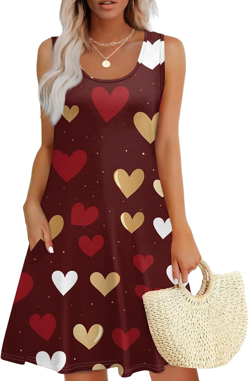 Women's Casual Sundress with Pockets Summer Boho Beach Dress,Holiday Hresses for Woment-Shirts Dress U Neck Loose Tank