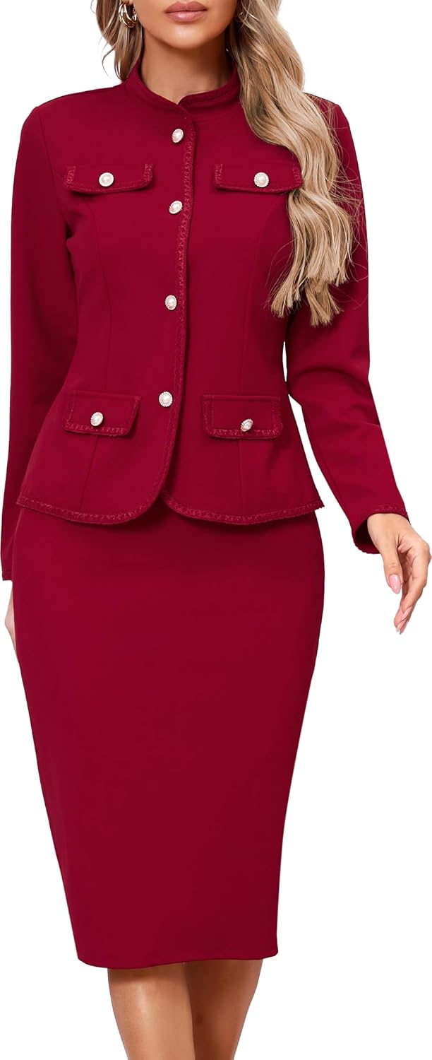 Women 2 Piece Business Suit Elegant Blazer Jacket and Skirt Sets Work Formal Office Clothes Suits