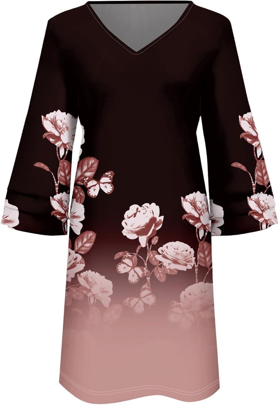 Beach Dresses for Women,2025 Summer Trendy Floral Print Boho Dress,Casual Loose V Neck Bell 3/4 Sleeve Mini Dress
