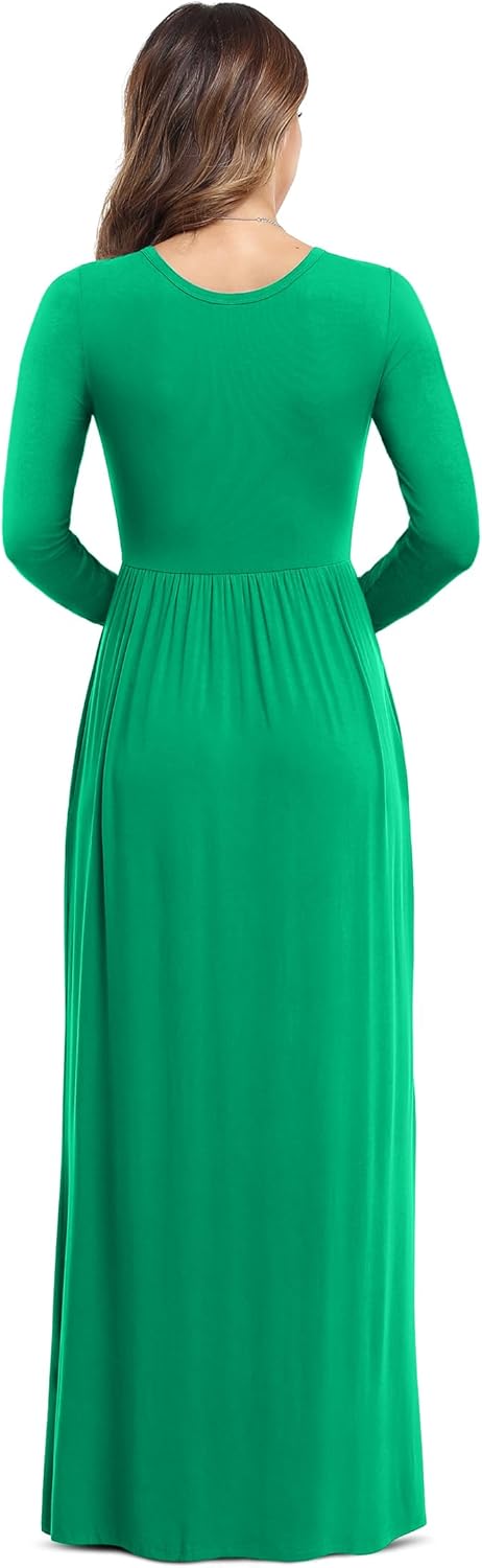 VIISHOW Women's Long Sleeve Loose Plain Maxi Dresses Casual Long Dresses with Pockets