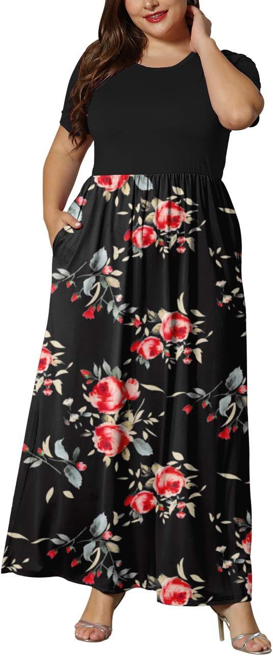 KARALIN Women’s Plus Size Maxi Dresses for Curvy Women Summer Casual Short Sleeve 2025 Long Dress 14W-26W
