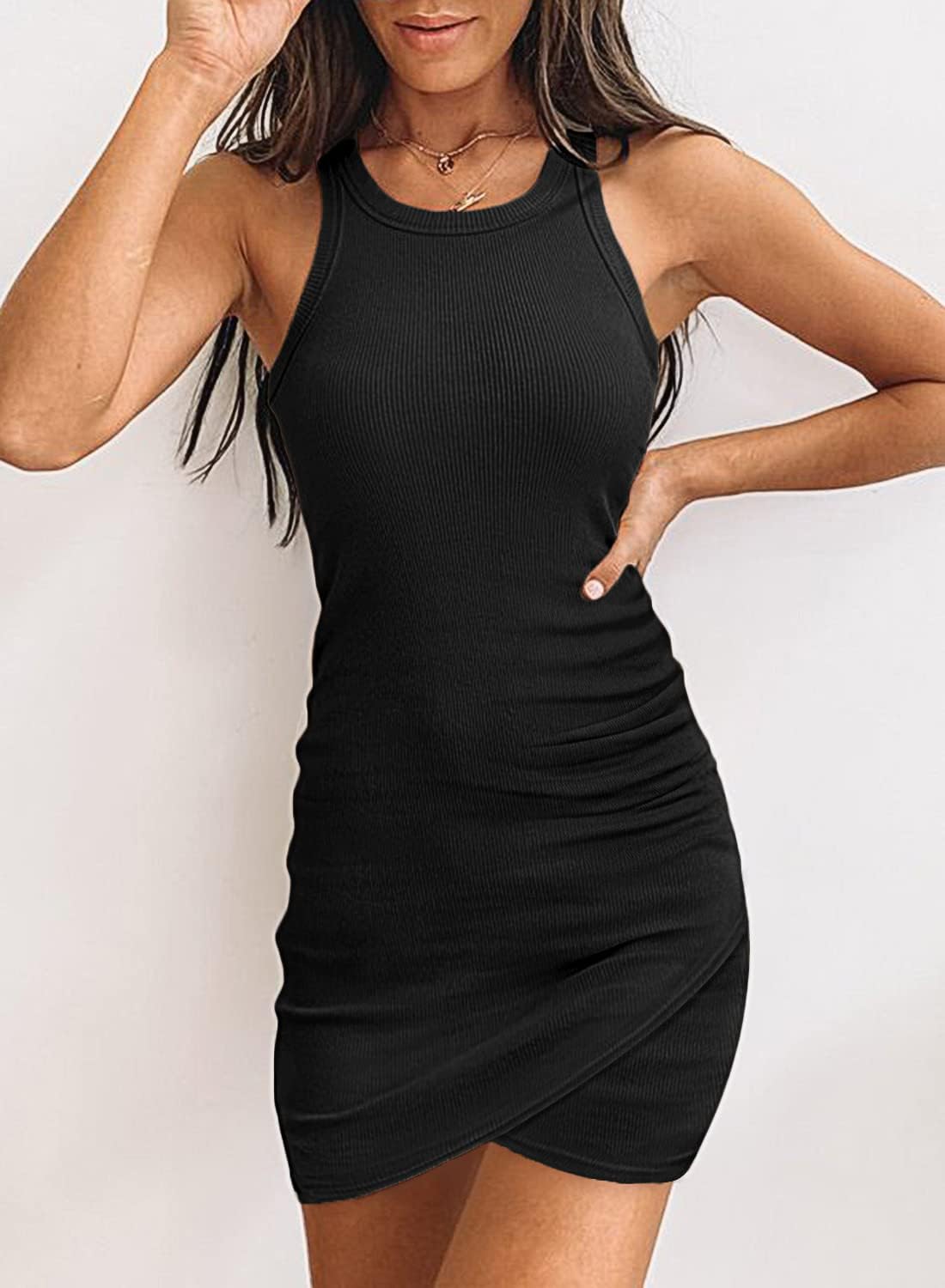 Samefar Womens Ribbed Scoop Neck Sleeveless Tank Dresses Basic Bodycon Mini Dress