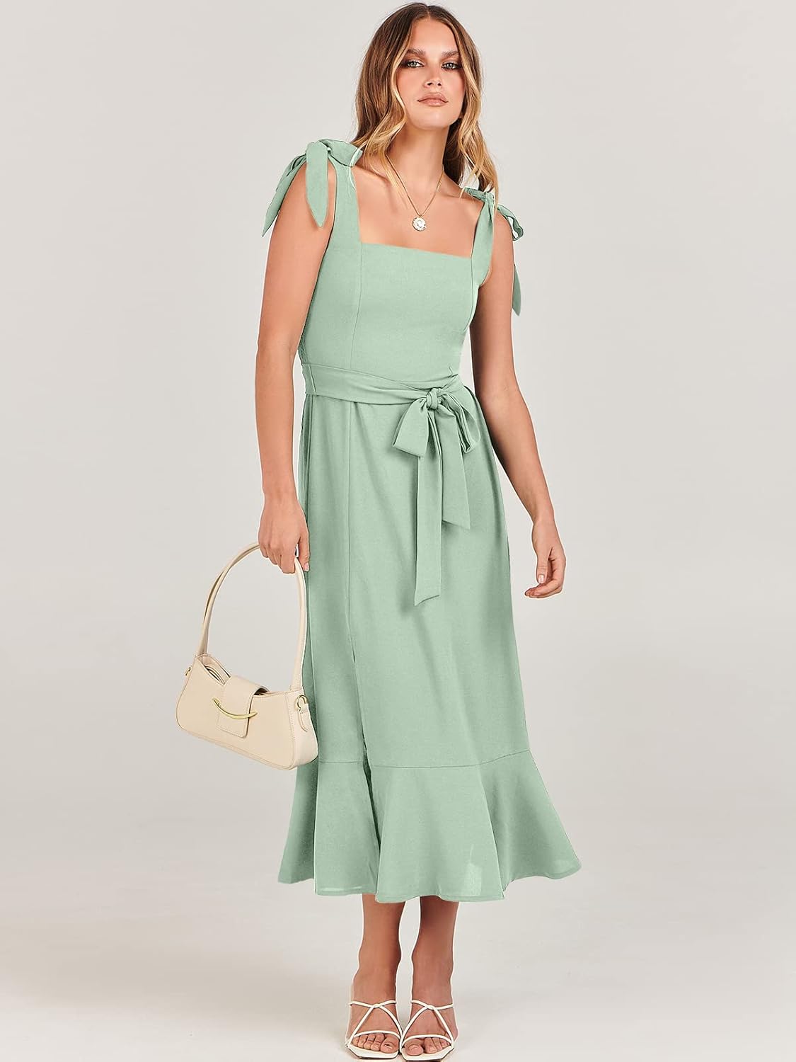 ANRABESS Women's Square Neck Ruffle Split Midi Elegant Formal Wedding Guest Cocktail Bridesmaid Graduation Party Dresses