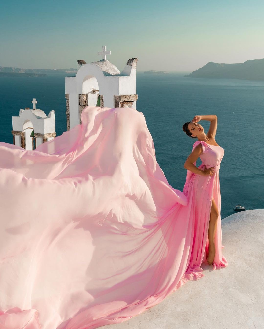One shoulder dress | Photography Dress| Long Flying Dress | Flying Dress for Photoshoot| Long Train Dress | Photoshoot Dress | Flowy Dress | Satin Dress | Santorini Flying Dress