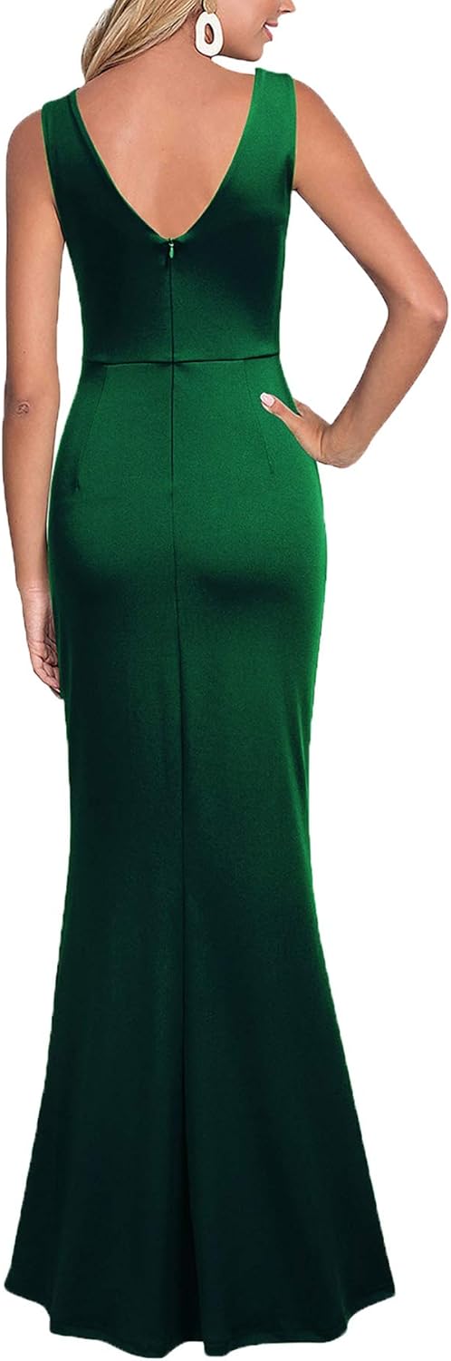 WOOSEA Women Sleeveless V Neck Split Evening Cocktail Long Dress