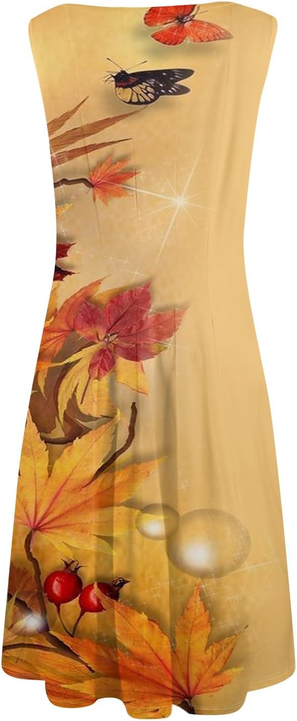 Womens Tank Sundress 2025 Casual Floral Print Tshirt Dress Swing Sleeveless Midi Dress Crewneck Pleated Summer Dresses