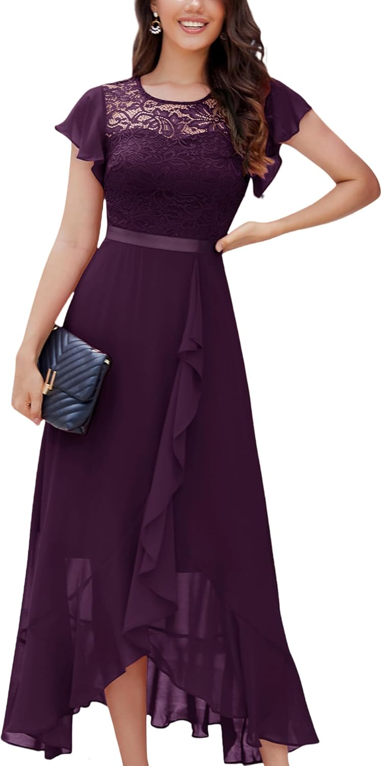 BeryLove Formal Dresses for Women 2025 Wedding Guest with Slit Cocktail Elegant Lace Long Prom Dress