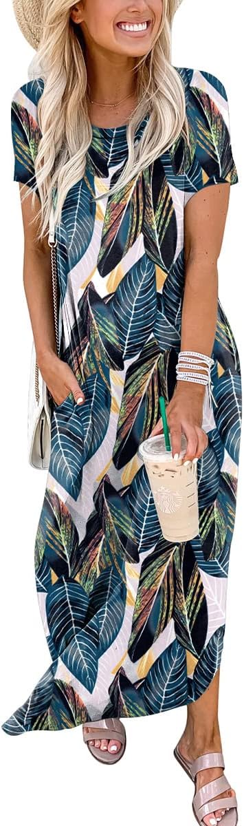 ANRABESS Women's Summer Casual Loose Short Sleeve Long T Shirt Dress Split Maxi Beach Sundress Travel Vacation Outfits