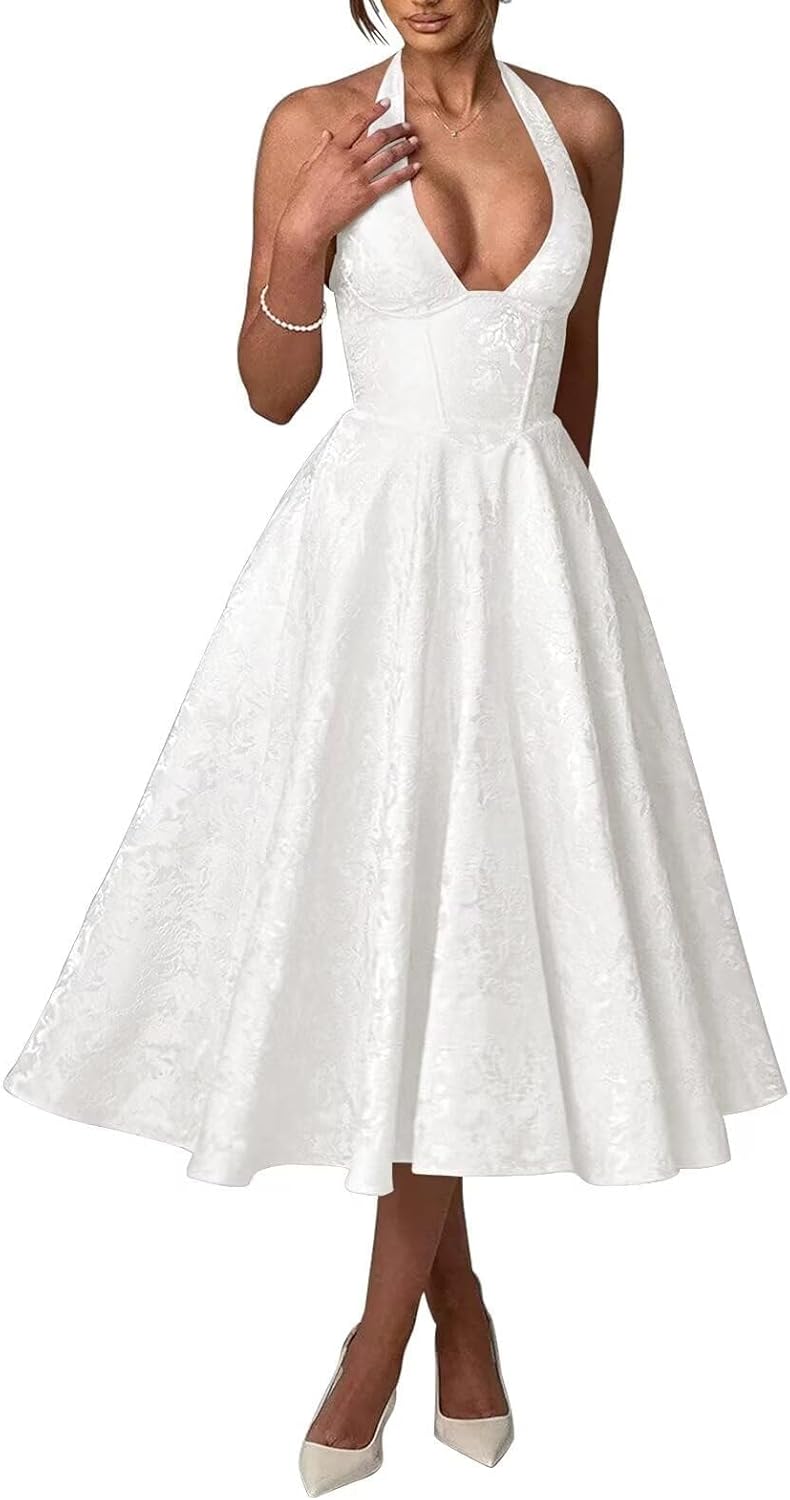 Bow Tea Length Prom Dress for Women Embroidery Satin Evening Party Gown A Line Corset Cocktail Dress