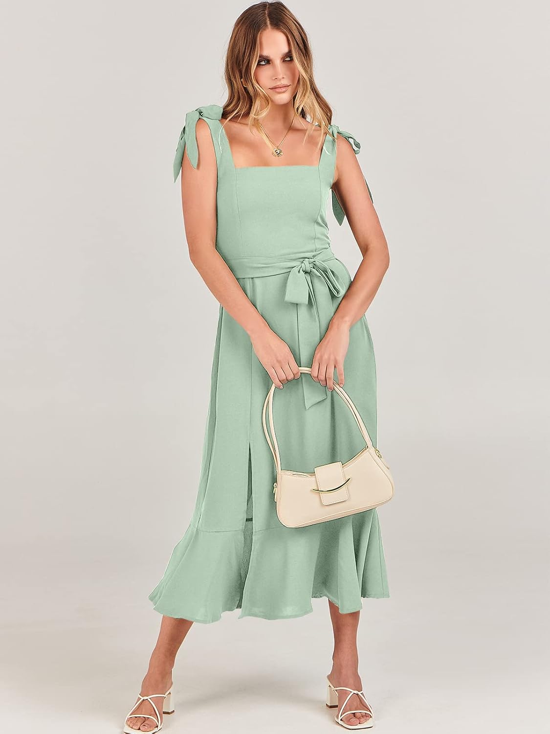ANRABESS Women's Square Neck Ruffle Split Midi Elegant Formal Wedding Guest Cocktail Bridesmaid Graduation Party Dresses