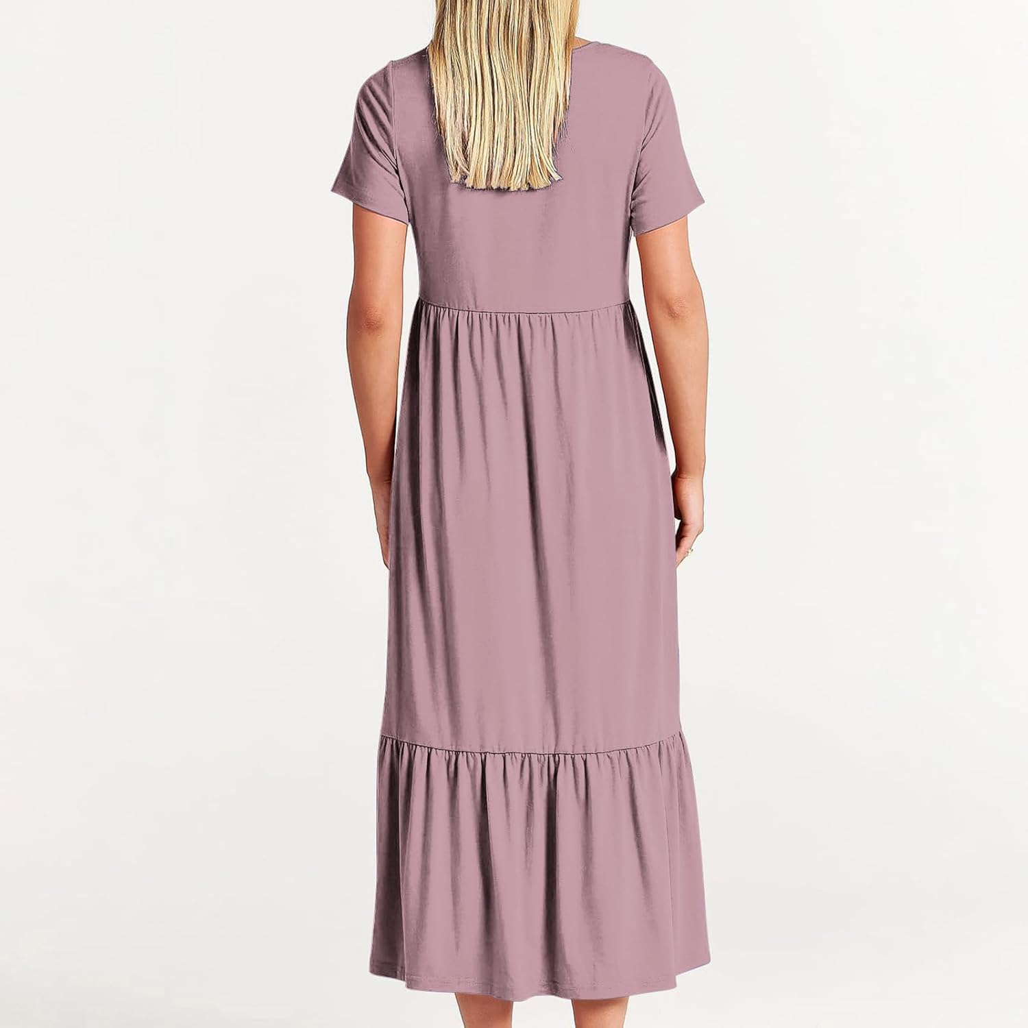 XUNRYAN Summer Dresses for Women 2024 Casual Calf Length Maxi Dress Pleated Flowy Tiered Swing Beach Sundress with Pockets
